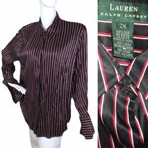 Lauren Ralph Lauren 2X LRL Lux 100% Silk Button up French Cuff Women's Blouse